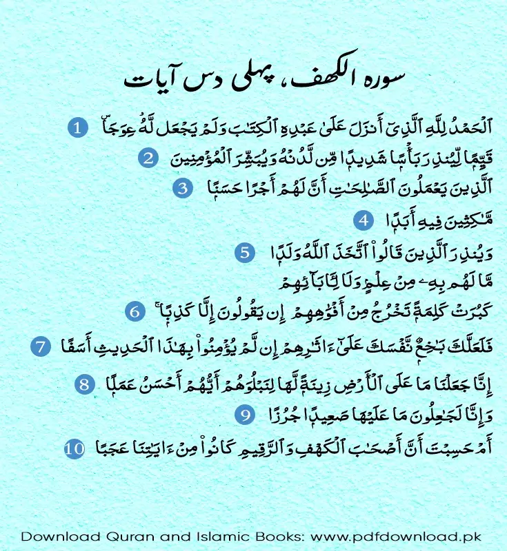 Surah Kahf 10 Ayats Arabic